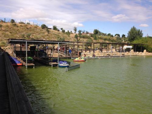 a group of boats are docked on a lake at Apartamento Turistico Cigüeña de Arguedas in Arguedas