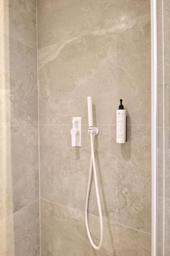 a shower with a soap dispenser on a wall at CHANTTAL Luxury - ACADEMY in Bucharest