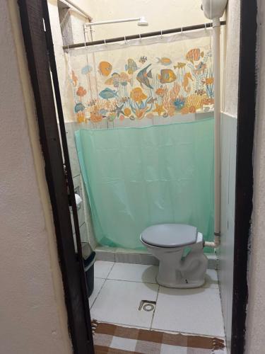 a bathroom with a toilet and a shower at Recanto Mozão in Angra dos Reis