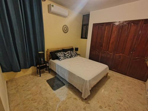 a bedroom with a bed and a large closet at Double room with private bathroom in Santo Domingo