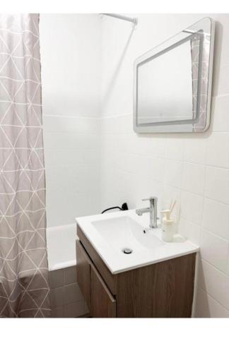a bathroom with a sink and a mirror at Studio des Trois Frontières in Saint-Louis