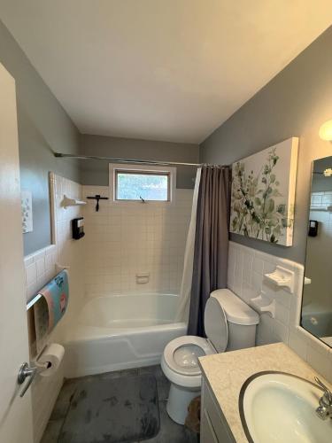 a bathroom with a toilet and a sink at Peaceful 4BR Haven in Stn Mtn GA in Stone Mountain
