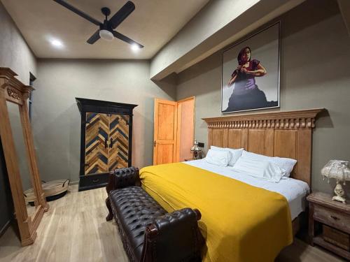 Giường trong phòng chung tại Cabaña Rincón de Piedra