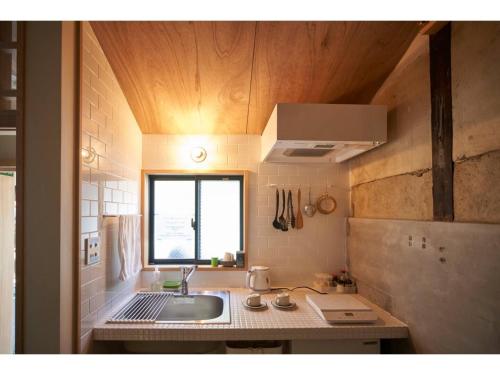 Batonship - Vacation STAY 12909 في أوساكا: مطبخ صغير مع حوض ونافذة
