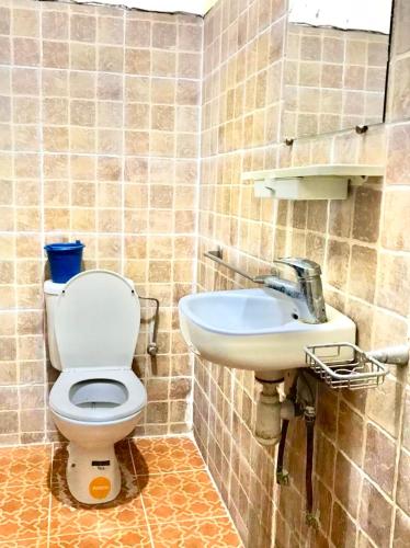 a bathroom with a toilet and a sink at Auberge jawahir aguerd paradise valley in Aguerd