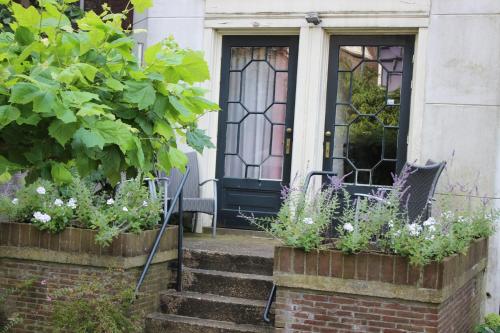 a front door of a house with some plants at Prinsengracht Hotel in Amsterdam