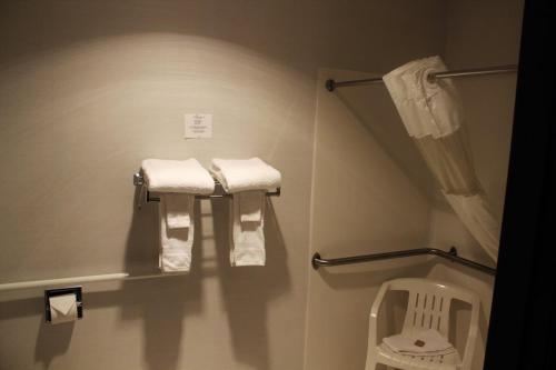 a bathroom with towels and a toilet in a room at Eastwood Inn in Motley
