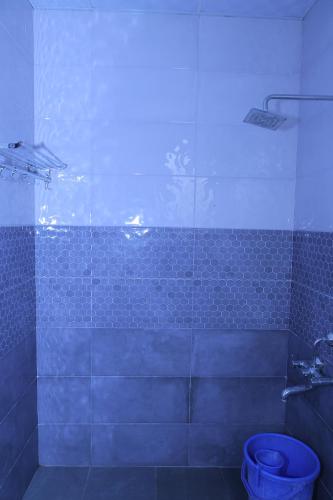 uma casa de banho com um chuveiro e um WC. em Nisha Palace Khatu Shyam Ji em Khātu