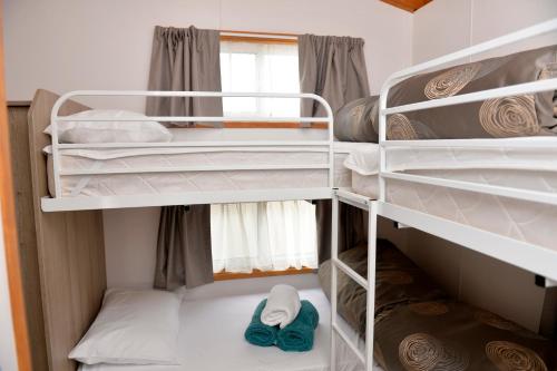 Katil dua tingkat atau katil-katil dua tingkat dalam bilik di Riverside Cabin Park