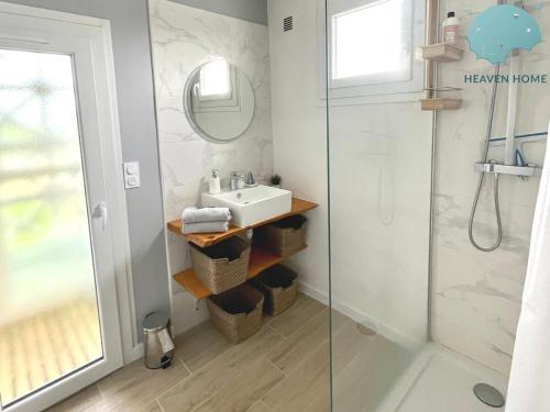 ein Badezimmer mit Waschbecken und Dusche in der Unterkunft Agreable T2 proche des commerces et gare in Saint-Brieuc