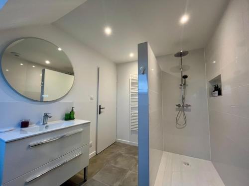 a bathroom with a sink and a mirror at L'Escale Champenoise - independent accommodation in Hautvillers