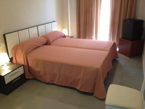 a bedroom with a large bed and a television at Pension La Puntica in Lo Pagán