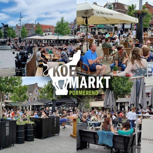 a collage of photos of a crowd of people sitting at tables at Appartementen Purmerend B in Purmerend