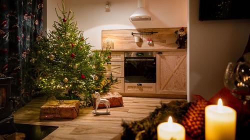 Kuchyň nebo kuchyňský kout v ubytování Kaszuby domki wakacyjne, Sun & Snow