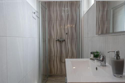 ヴィルにあるVilla Jelena Vir near beachのシャワーと白い洗面台を備えたバスルーム