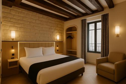 Postel nebo postele na pokoji v ubytování Grand Tonic hôtel & SPA Paris