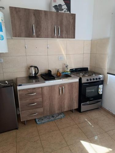 een keuken met houten kasten en een kookplaat met oven bij El Parque in San Luis