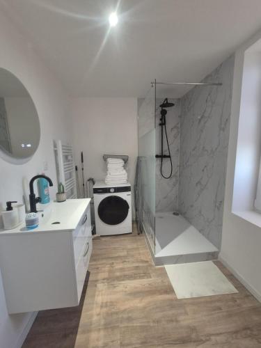 a white bathroom with a sink and a microwave at #Le 2 Paris # Thiers # in Thiers