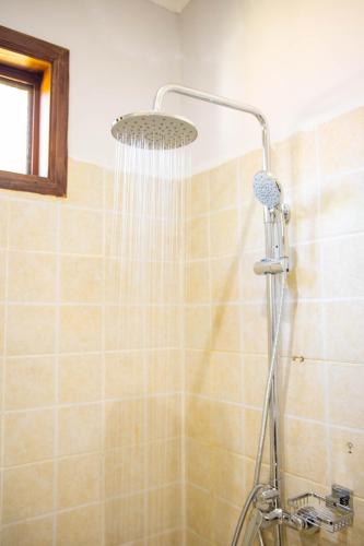 a shower with a shower head in a bathroom at Salt Garden Inn in Dar es Salaam