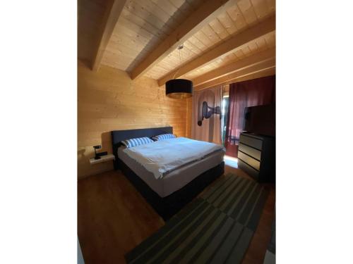 una camera con letto e televisore di Ferienwohnung Sußebach mit 80 Qm a Vöhringen