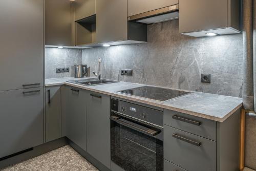 una cucina con lavello e fornello di Alt-Kaisers a Sölden
