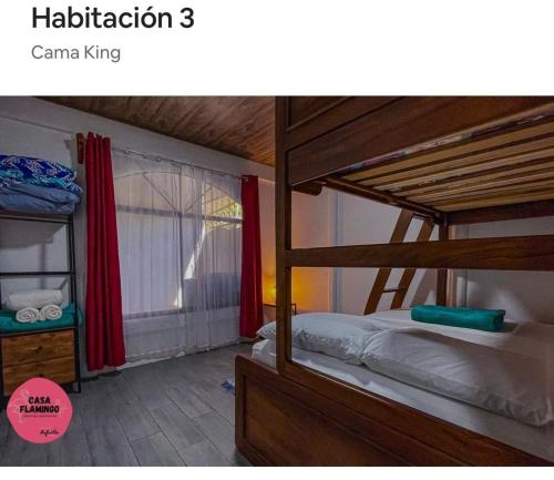 ウビタにあるCasa Selva Vivaの二段ベッド2台と窓のある寝室