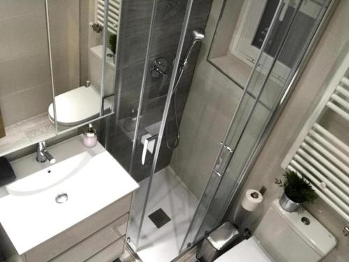 a bathroom with a shower and a sink and a toilet at ÁTICO ACOGEDOR LUJOSO CHECK-IN 24H PENTHOUSE 5 Planta 5 in Zaragoza