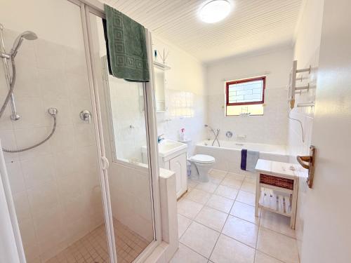 克尼斯纳Brenton Park Cottage 15的带淋浴、马桶和水槽的浴室