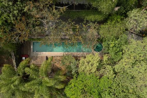 vista sulla piscina in una foresta di El Sereno Amatlán, Tepoztlán a Amatlán