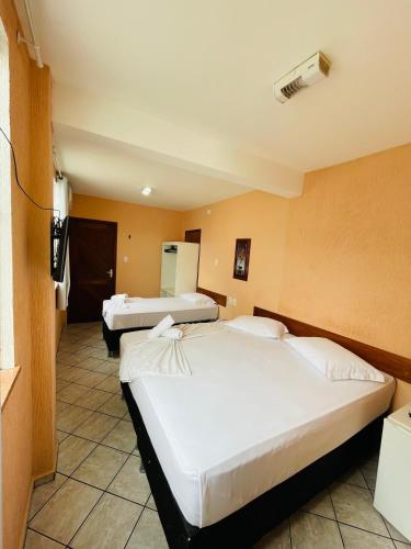 a hotel room with two beds and a television at Hotel Transbrasil in Belém