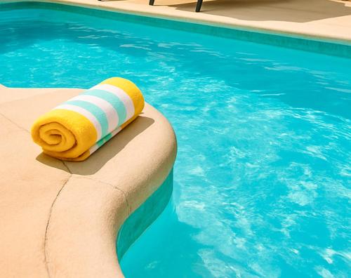 a pool noodle sitting on the edge of a swimming pool at Grand Baie Holiday Apartment in Grand Baie