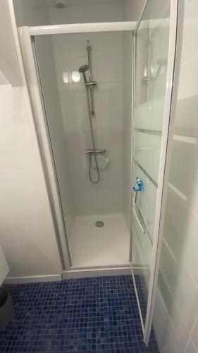 a shower with a glass door in a bathroom at Le Cocon du Hameau in Bidart