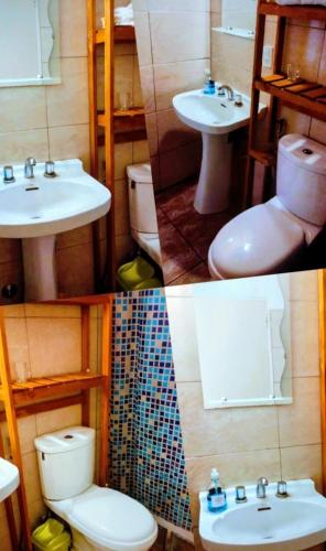 two pictures of a bathroom with a toilet and a sink at ELLA CON El MAR in Mar del Plata