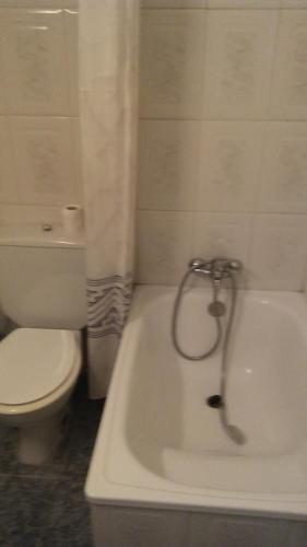La salle de bains est pourvue de toilettes et d'une baignoire. dans l'établissement Fonda Ca La Maria, à Avinyó