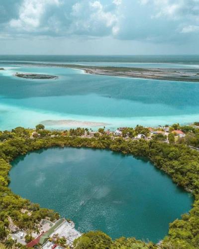 an aerial view of a large body of water at Kulu Tubohostel Bacalar in Bacalar