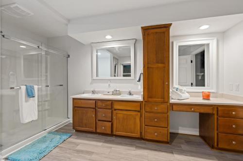 ein Badezimmer mit Waschbecken und Dusche in der Unterkunft Green Mountain Song-Massanutten Mountain in Massanutten