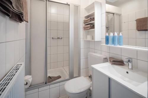 诺德奈Bismarck 1884 B6的带淋浴、马桶和水槽的浴室