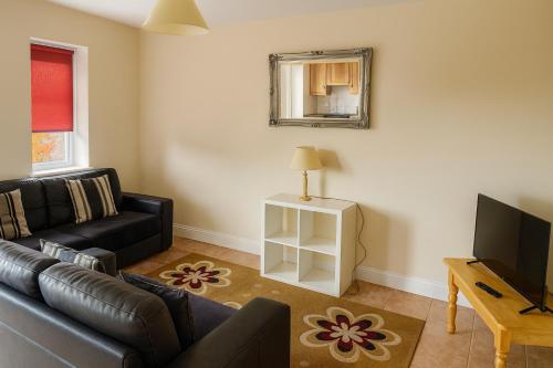 Una sala de estar con un sofá y un televisor. en Apartment in Russet Court, Free Wi-fi and Parking, en Cork