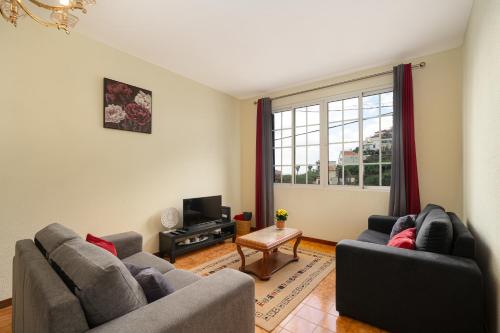 a living room with two couches and a tv at Vigário House in Câmara de Lobos