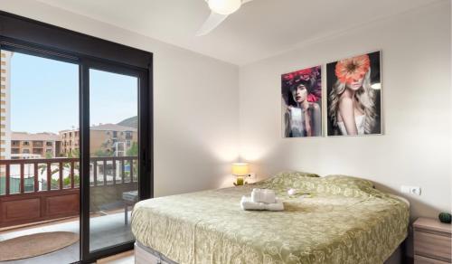a bedroom with a bed and a large window at Relax & Enjoy - El Mocan - Palm Mar in Palm-Mar