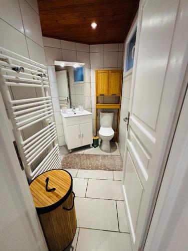 a bathroom with a toilet and a sink at Cozy studio 2 steps from Geneva in Sergy