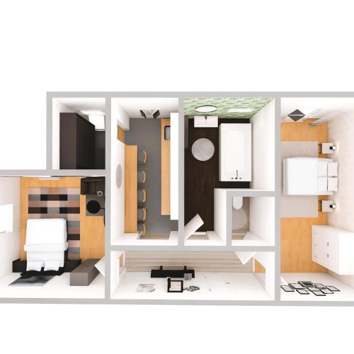 a rendering of a room with a white at D16 Apartman in Szentgotthárd