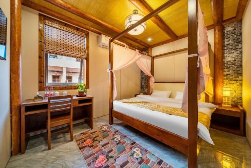 Giường trong phòng chung tại 上海万珍酒店Shanghai Wanzhen Resort Hotel