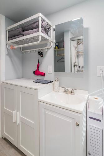 a bathroom with a sink and a mirror at Tiny house with smart bidet and water purify-system in Gastonia
