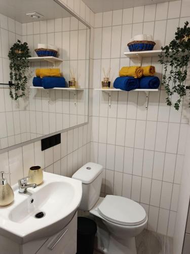 un bagno bianco con un water e un lavandino di APARTY w Łomiankach a Łomianki