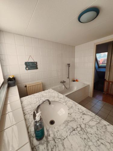 a bathroom with a sink and a bath tub at Villa Julia 148 in Callantsoog