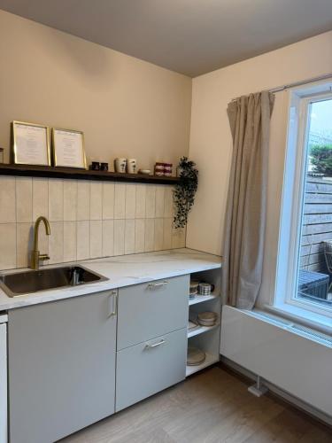 Nhà bếp/bếp nhỏ tại Maison Côte - Moderne Studio met Privé Tuin, Nabij Strand & Circuit