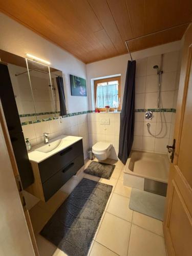 プフンツにあるApartment in Austriaの洗面台、トイレ、浴槽を備えたバスルーム