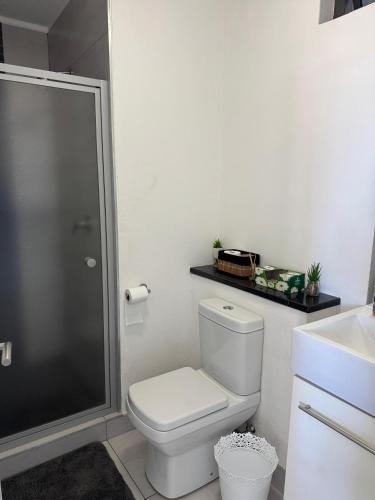 un bagno con wc, doccia e lavandino di SkyAre Windhoek CBD a Windhoek