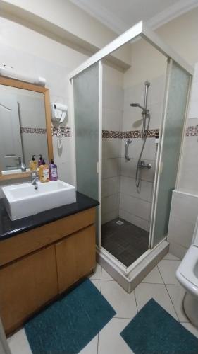 フリック・アン・フラックにあるResidence Les Peupliers 006のバスルーム(シャワー、シンク、シャワー付)